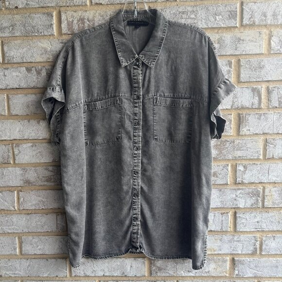 Jane + Delancey Short Sleeve Button Up Gray Boxy Shirt Women's Size L - Picture 1 of 7
